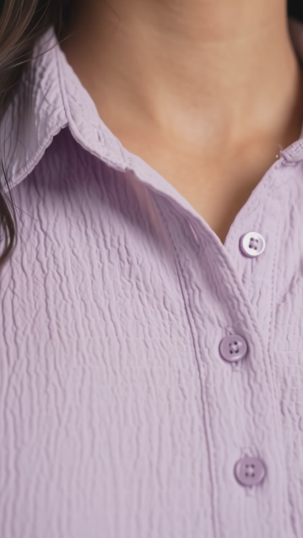 Women’s pastel lavender textured polo top with puff sleeves and smocked waist by BENKQIN.